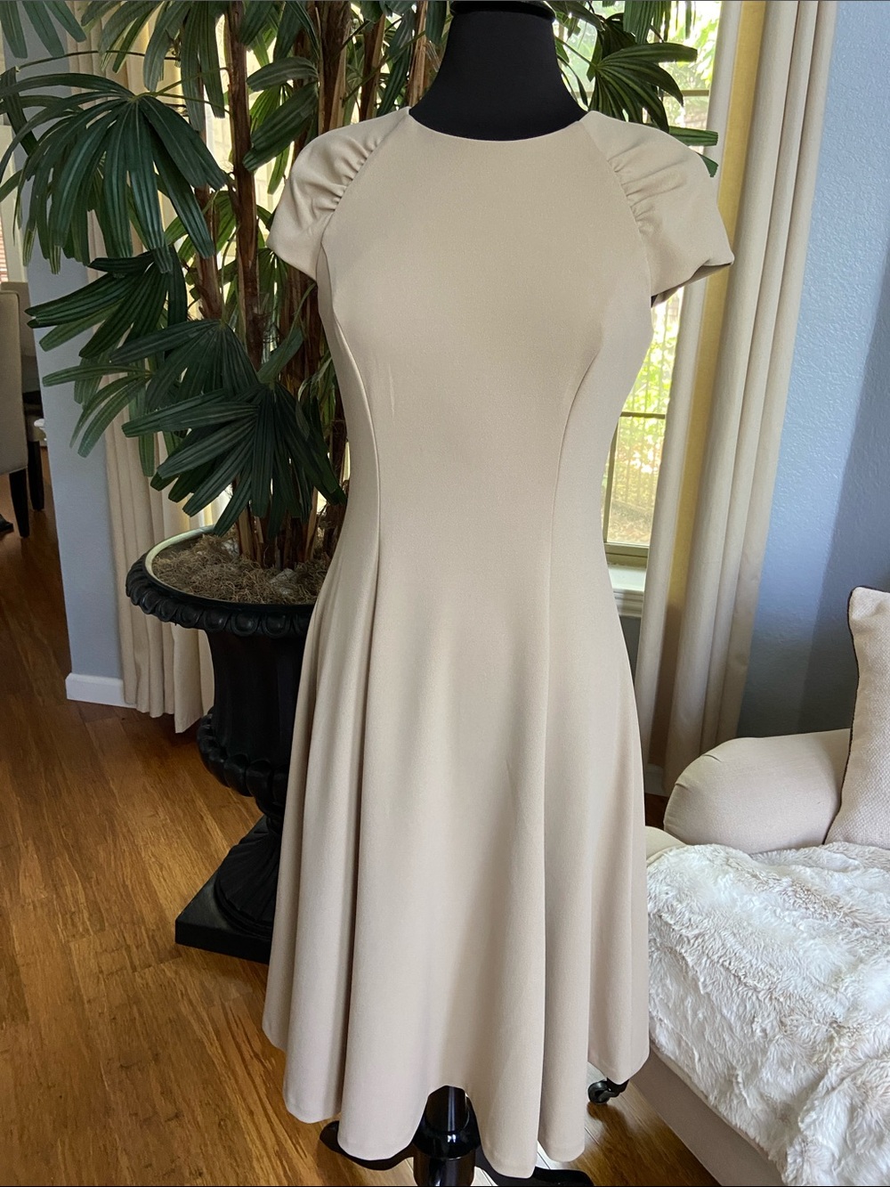 Calvin Klein Cream Short-Sleeve Fit & Flare Dress